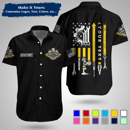 Custom US Mechanic Work Shirt  Personalized Uniform for Garage, Car Club & Racing Teams