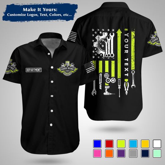 Custom US Mechanic Work Shirt  Personalized Uniform for Garage, Car Club & Racing Teams