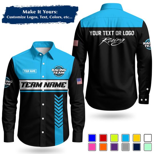Custom Racing Team Name Work Shirt | Personalized Name, Logo & Company Text | Pit Crew Uniform