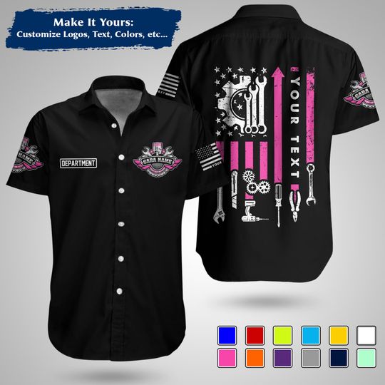 Custom US Mechanic Work Shirt  Personalized Uniform for Garage, Car Club & Racing Teams