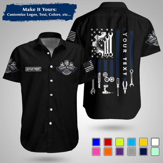 Custom US Mechanic Work Shirt  Personalized Uniform for Garage, Car Club & Racing Teams