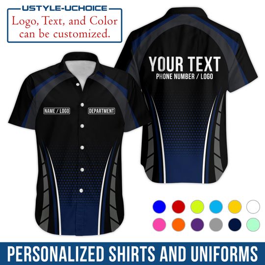 Custom Work Shirt  Personalized Uniform with Name & Department, Logo Printing, Short Sleeve Button Down