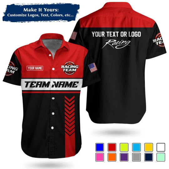 Custom Racing Team Name Work Shirt | Personalized Name, Logo & Company Text | Pit Crew Uniform