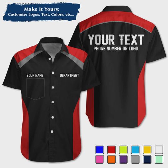 Custom Racing Shirt with Sharp Streak Graphics  Personalized Pit Crew Button-Up Uniform