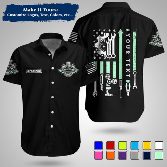 Custom US Mechanic Work Shirt  Personalized Uniform for Garage, Car Club & Racing Teams