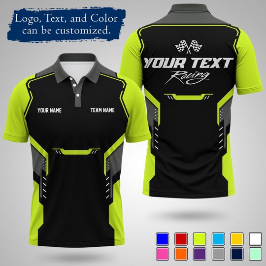 Custom Racing Team Polo Shirt, Personalized Pit Crew Polo with Name Logo, Motorsport Work Polo, Company Uniform Shirt