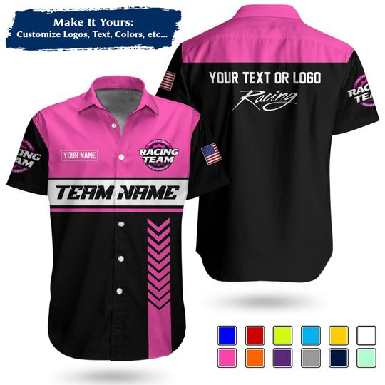 Custom Racing Team Name Work Shirt | Personalized Name, Logo & Company Text | Pit Crew Uniform