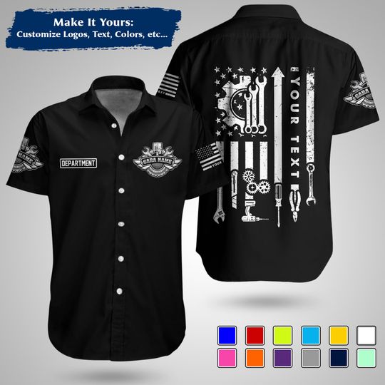 Custom US Mechanic Work Shirt  Personalized Uniform for Garage, Car Club & Racing Teams