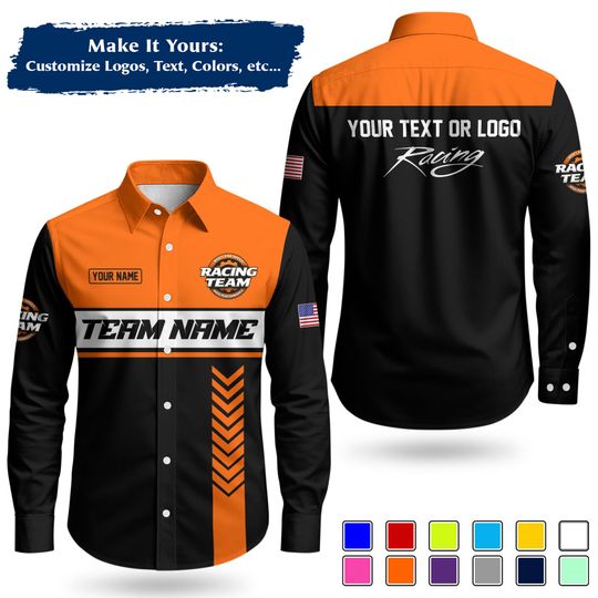 Custom Racing Team Name Work Shirt | Personalized Name, Logo & Company Text | Pit Crew Uniform