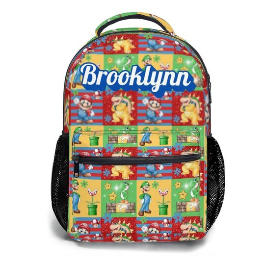 Personalized Super Mario Backpack Bundle, Custom Name Mario Backpack