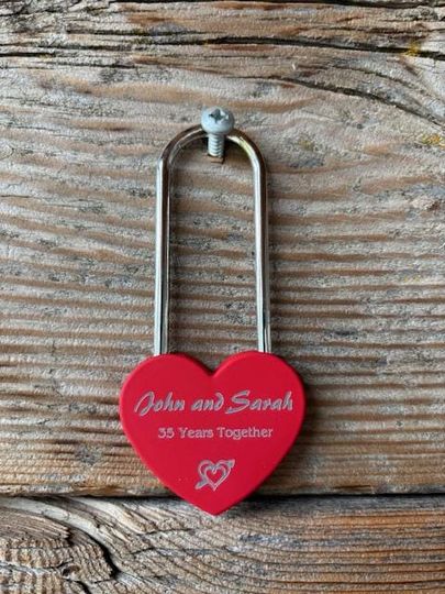 Red Heart Love Lock  Engraved Anniversary Gift for Couples