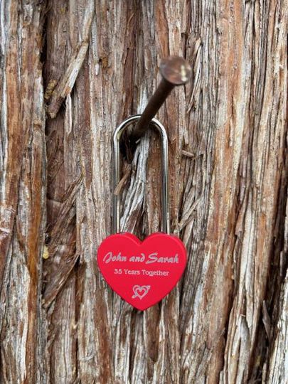 Red Heart Love Lock  Engraved Anniversary Gift for Couples