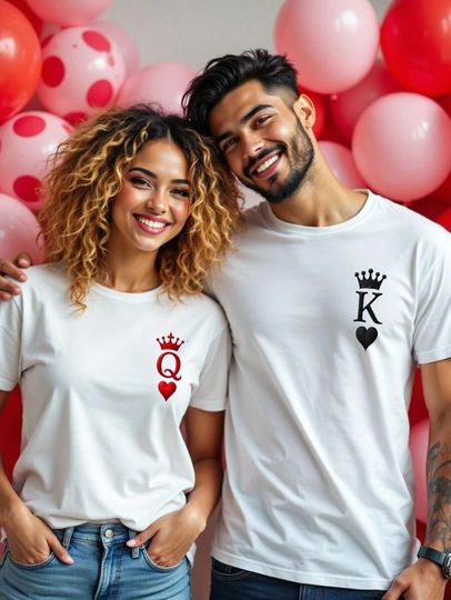 King and Queen Matching T-Shirts, Couple Valentine Gift