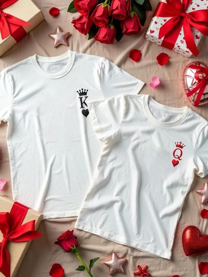 King and Queen Matching T-Shirts, Couple Valentine Gift