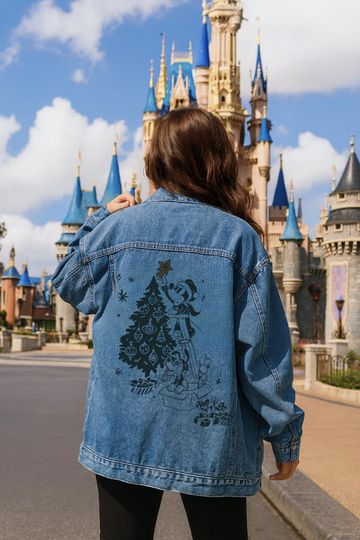 Disney Mickey Mouse Vintage Christmas Oversized Denim Jacket