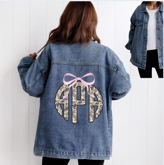 Camo Monogram Denim Jacket:  Oversized Jean Jacket