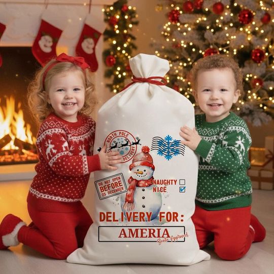 2025 Custom Christmas Gift Bag Personalized Name Santa Sack Xmas Decor