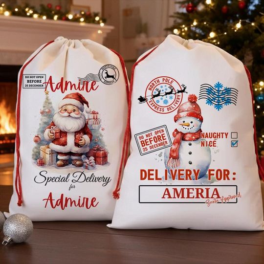 2025 Custom Christmas Gift Bag Personalized Name Santa Sack Xmas Decor