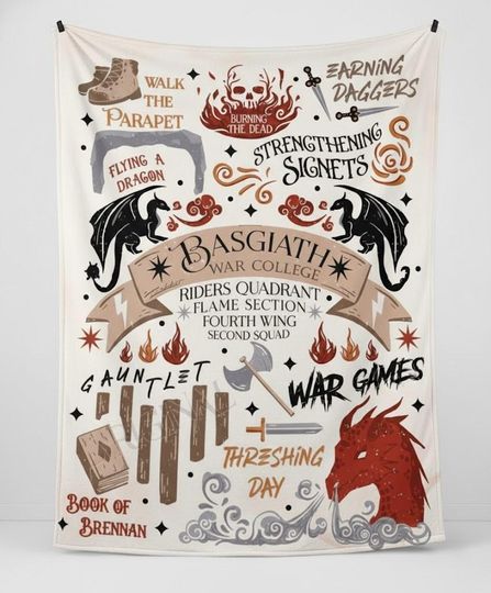 Personalized Fourth Wing Blanket, Basgiath War College Dragon Fantasy Bookish Blanket, Riders Quadrant Blanket, Dragon Rider Blanket