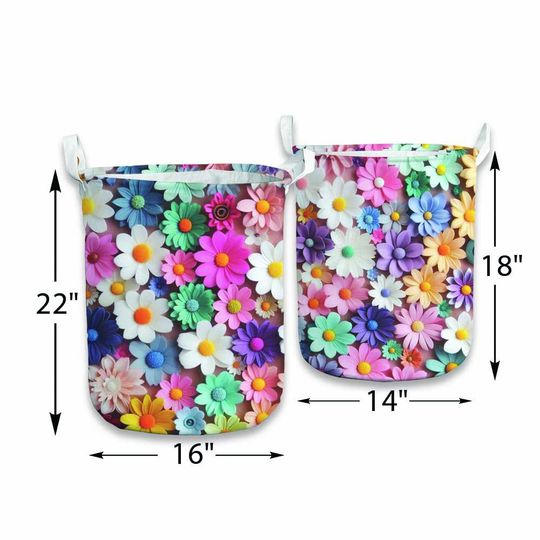 Colorful Floral Laundry Basket, Bright Flower Pattern Hamper, Boho Decorative Storage Basket for Bathroom Bedroom Laundry Room