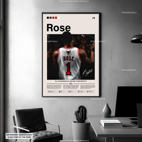Derrick Rose Poster, NBA MVP Winner, Chicago Bulls Basketball Print, Basketball Wall Art, Bulls Decor, Derrick Rose Artwork, NBA Gift
