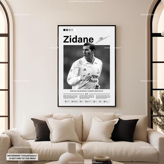 Zidane Poster, Zidane Real Madrid, Real Madrid Print, Football Legend Decor, Soccer Artwork, Zidane Wall Art, France Soccer, Posters