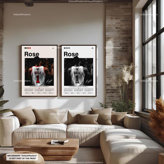 Derrick Rose Poster, NBA MVP Winner, Chicago Bulls Basketball Print, Basketball Wall Art, Bulls Decor, Derrick Rose Artwork, NBA Gift