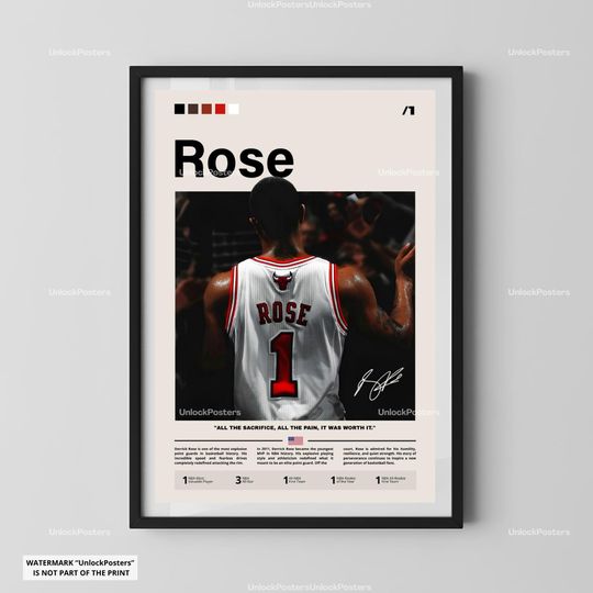 Derrick Rose Poster, NBA MVP Winner, Chicago Bulls Basketball Print, Basketball Wall Art, Bulls Decor, Derrick Rose Artwork, NBA Gift