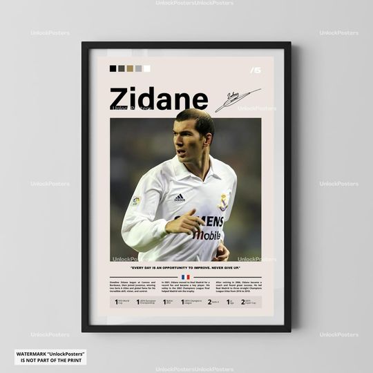 Zidane Poster, Zidane Real Madrid, Real Madrid Print, Football Legend Decor, Soccer Artwork, Zidane Wall Art, France Soccer, Posters