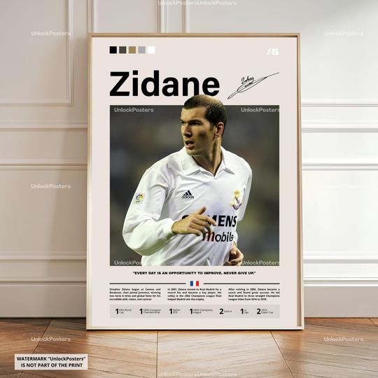 Zidane Poster, Zidane Real Madrid, Real Madrid Print, Football Legend Decor, Soccer Artwork, Zidane Wall Art, France Soccer, Posters