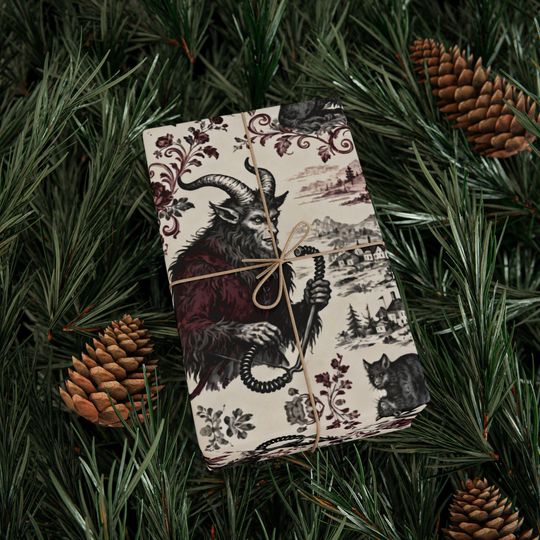 Krampus Wrapping Paper | Dark Holiday Folklore | Alternative Xmas Spooky