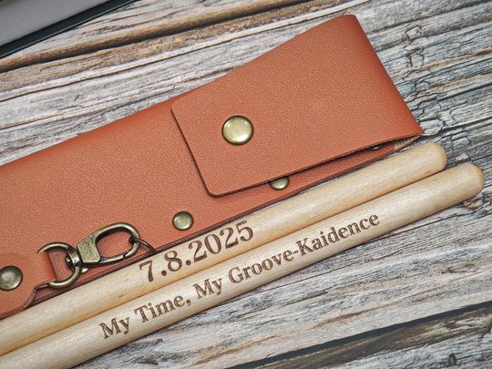 Personalized Walnut Drumsticks with Vintage Leather Sleeve - Engraved Gift