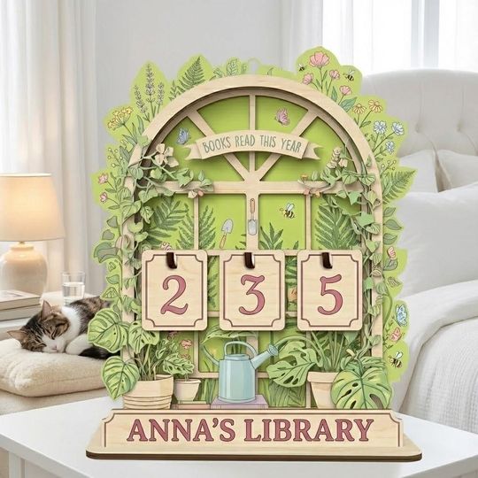 Garden Style Book Tracker, Personalized Books Read This Year Sign, Custom Book Lover Gift, Reading Progress Counter, Library Decor
