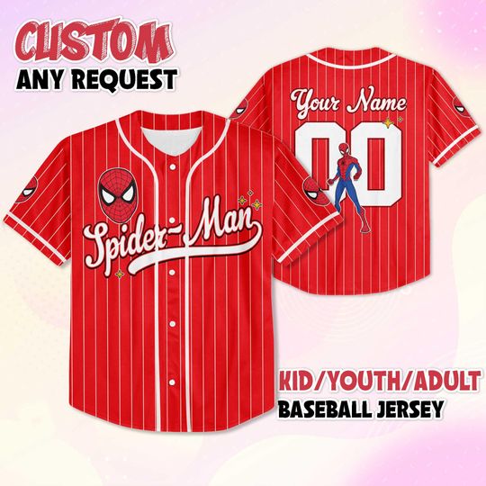 Personalized Spider-Man Baseball Jersey, Custom Superhero Shirt