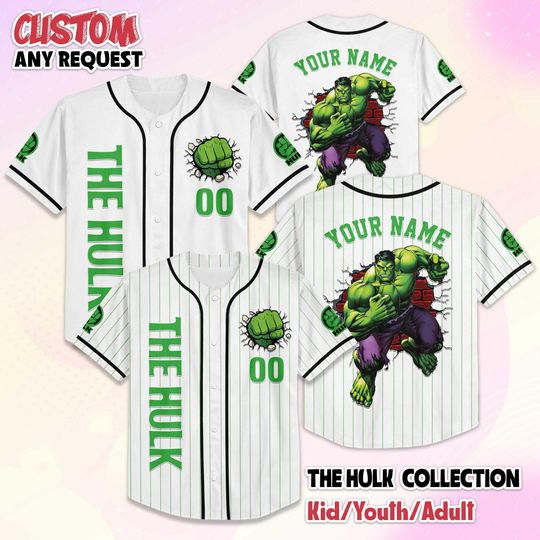 Personalized Hulk Baseball Jersey, Superhero Fan Gift