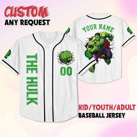 Personalized Hulk Baseball Jersey, Superhero Fan Gift
