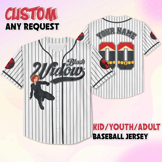 Custom Black Widow Baseball Jersey, Matching Family Superhero Shirt