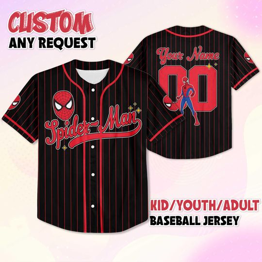 Personalized Spider-Man Baseball Jersey, Custom Superhero Shirt