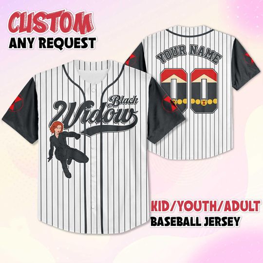 Custom Black Widow Baseball Jersey, Matching Family Superhero Shirt