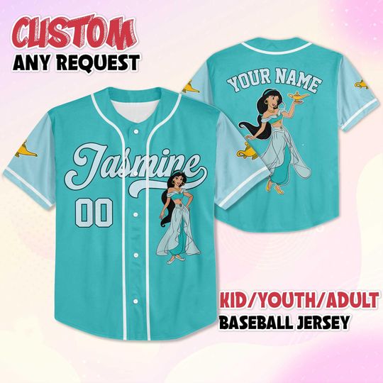 Personalized Jasmine Princess Baseball Jersey, Custom Aladdin Jersey Shirt