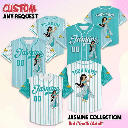 Personalized Jasmine Princess Baseball Jersey, Custom Aladdin Jersey Shirt