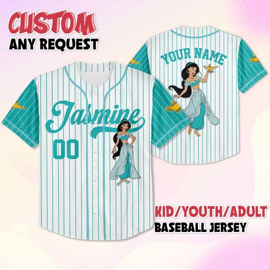 Personalized Jasmine Princess Baseball Jersey, Custom Aladdin Jersey Shirt