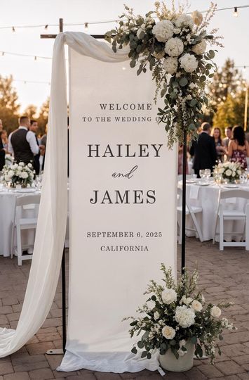 Personalized Wedding Welcome Sign | Custom Linen Fabric Banner for Ceremony or Reception | Rustic Boho Wedding Decoration