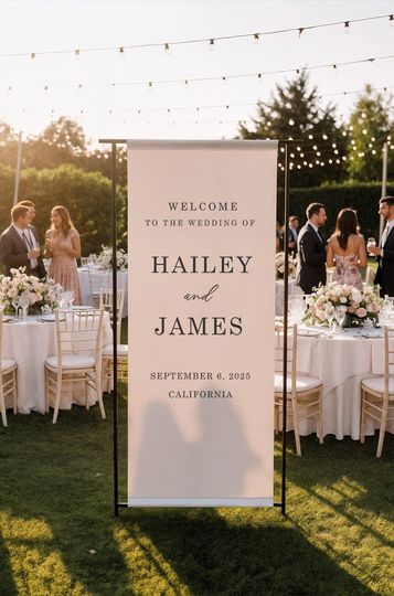 Personalized Wedding Welcome Sign | Custom Linen Fabric Banner for Ceremony or Reception | Rustic Boho Wedding Decoration