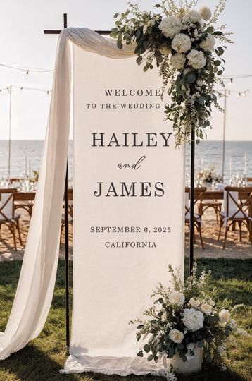 Personalized Wedding Welcome Sign | Custom Linen Fabric Banner for Ceremony or Reception | Rustic Boho Wedding Decoration