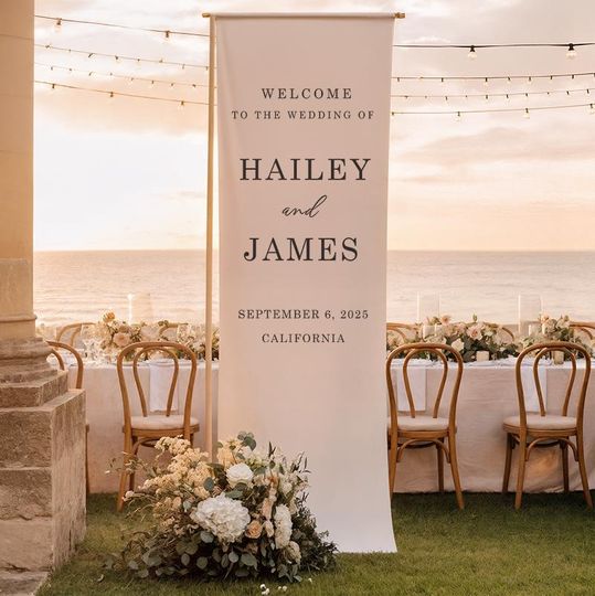 Personalized Wedding Welcome Sign | Custom Linen Fabric Banner for Ceremony or Reception | Rustic Boho Wedding Decoration