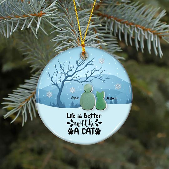 Personalized Cat Lovers Sea Glass Ornament, Sea Glass Cat Christmas Ceramic Ornament, Pet Memorial Gift, Cat Mom Gift Keepsake Uttn-4