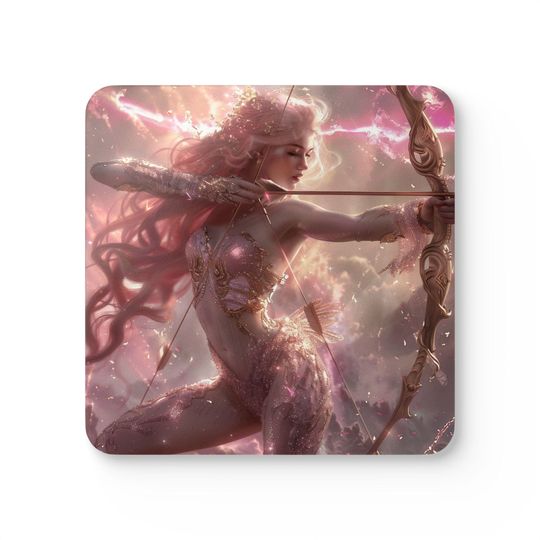 Fantasy Archer Coaster Set | Rose Gold Warrior Goddess Art