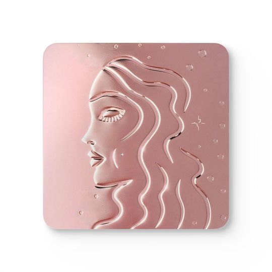 Rose Gold Goddess Cork Coaster Set | Embossed Line Art Dcor