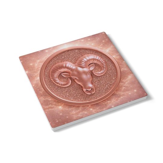 Aries Ceramic Coaster | Rose-Gold Zodiac Collection | Astrology Drink Coaster | Fire Sign Gift